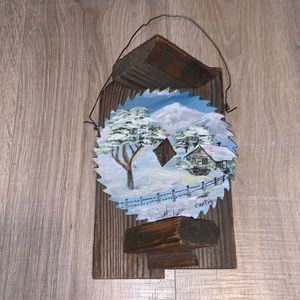 Vintage Curtis hand painted saw blade hanging wall decor